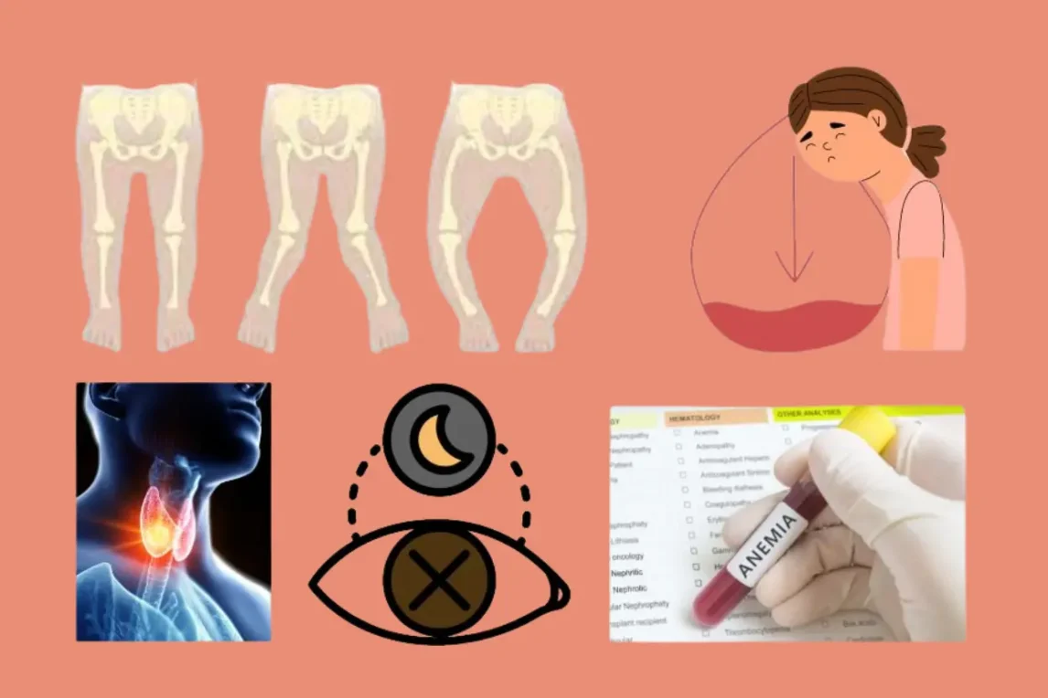 ৪টি পুষ্টির অভাবজনিত রোগসমূহঃ পয়টার, রাতকানা, রিকেটস ও রক্তশূন্যতা