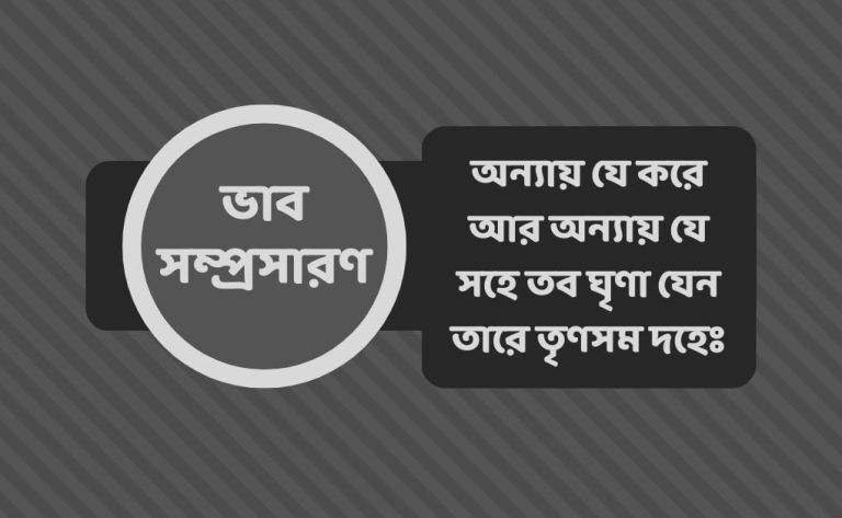 অন্যায় যে করে আর অন্যায় যে সহে তব ঘৃণা যেন তারে তৃণসম দহেঃ ভাব সম্প্রসারণ