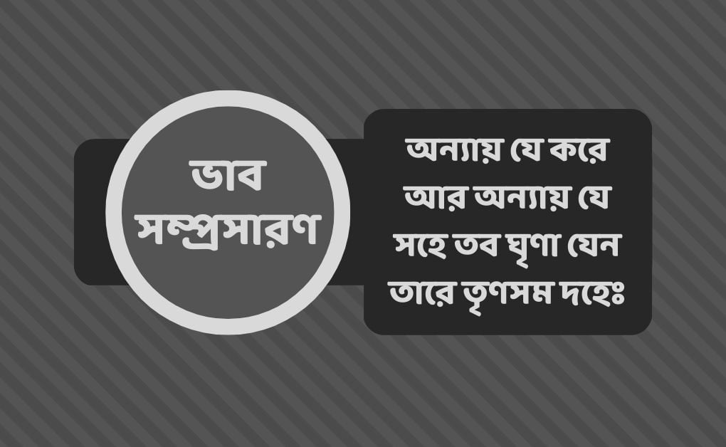 অন্যায় যে করে আর অন্যায় যে সহে তব ঘৃণা যেন তারে তৃণসম দহেঃ ভাব সম্প্রসারণ