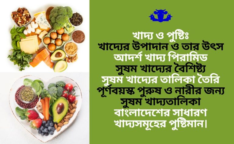 খাদ্যে উপাদান, আদর্শ খাদ্য পিরামিড, সুষম খাদ্যে বৈশিষ্ট্য তৈরি তালিকা, খাদ্য পুষ্টিমান