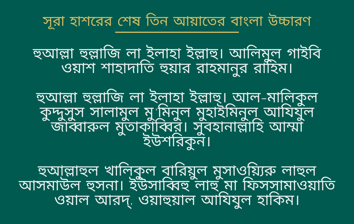 সূরা হাশরের শেষ তিন আয়াত এর বাংলা উচ্চারণ