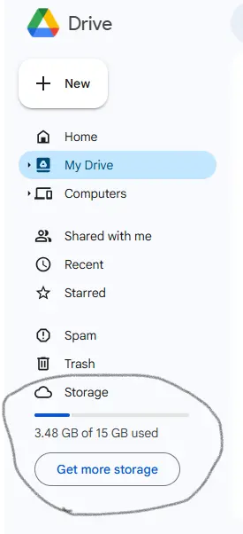 google drive avalable stroage