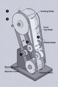 Diagram explaining the drafting process in a spinning frame~ইনফরমেশন বাংলা ডটকম~informationbangla.com