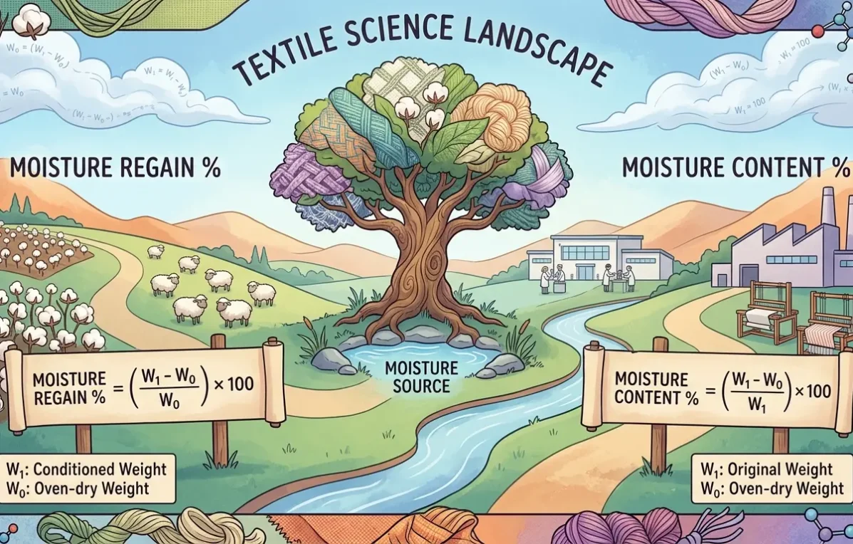 Mathematical formulas for calculating Moisture Regain % and Moisture Content % in textiles~Moisture, Regain, and Atmospheric Standards in Textiles~ইনফরমেশন বাংলা ডটকম~informationbangla.com