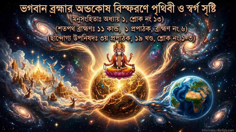 ভগবান ব্রহ্মার অন্ডকোষ বিস্ফরণে পৃথিবী ও স্বর্গ সৃষ্টি (মনুসংহিতাঃ অধ্যায় ১, শ্লোক নং ১৩)~ভগবান ব্রহ্মার অন্ডকোষ বিস্ফরণে পৃথিবী ও স্বর্গ সৃষ্টি (মনুসংহিতাঃ অধ্যায় ১, শ্লোক নং ১৩) শতপথ ব্রাহ্মণঃ ১১ কাণ্ড, ১ প্রপাঠক, ব্রাহ্মণ নং ৬) (ছান্দোগ্য উপনিষদঃ ৩য় প্রপাঠক, ১৯ খণ্ড, ১-৩ শ্লোক)~InformationBangla.com~ইনফরমেশন বাংলা ডটকম