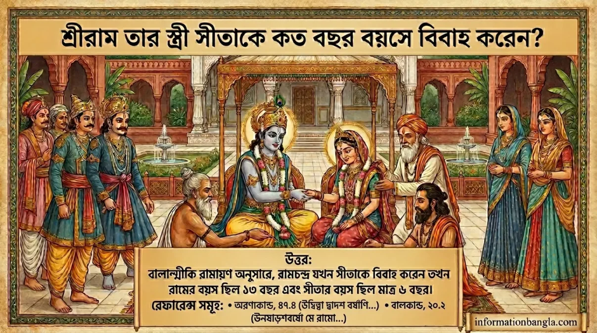 রাম-সীতার বিয়ের বয়স~বাল্মীকি রামায়ণ অনুসারে শ্রীরাম ও সীতার বিবাহকালীন বয়সঃ শ্রীরাম তার স্ত্রী সীতাকে কত বছর বয়সে বিবাহ করেন?~InformationBangla.com~ইনফরমেশন বাংলা ডটকম