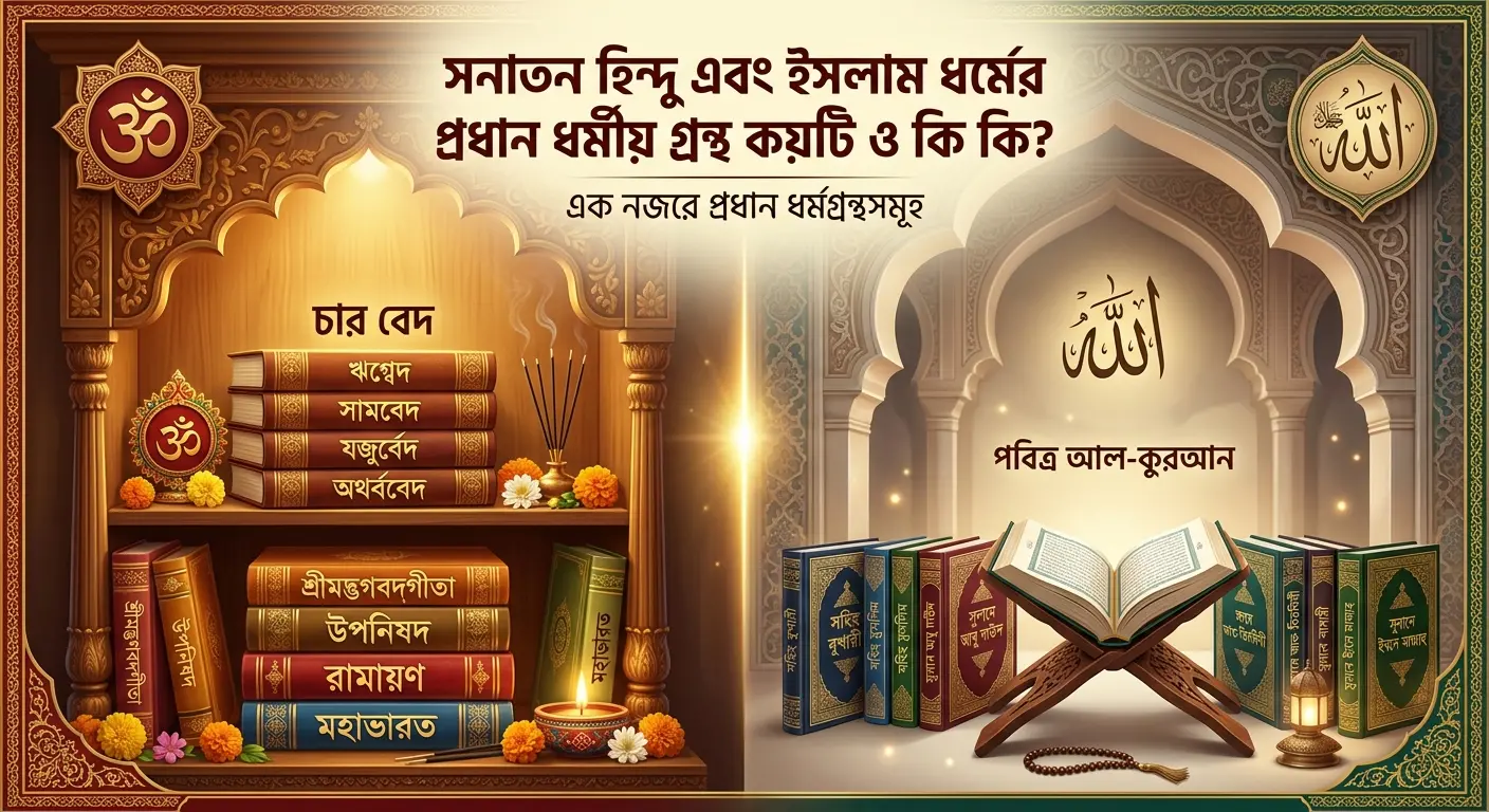 সনাতন হিন্দু এবং ইসলাম ধর্মের প্রধান ধর্মীয় গ্রন্থ কয়টি ও কি কি~সনাতন হিন্দু এবং ইসলাম ধর্মের প্রধান ধর্মীয় গ্রন্থ কয়টি ও কি কি?~InformationBangla.com~ইনফরমেশন বাংলা ডটকম