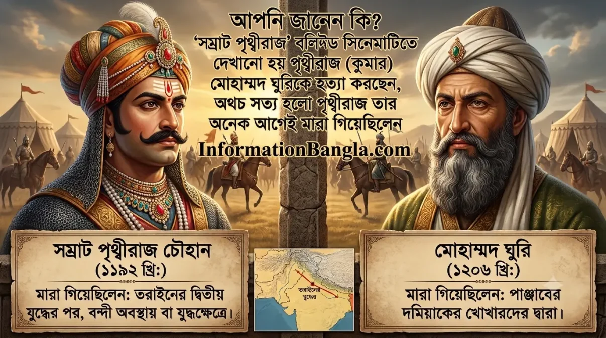 বলিউডের সম্রাট পৃথ্বীরাজ সিনেমাতে হিন্দুত্ববাদী মিথ্যা প্রোপাগান্ডা~আপনি জানেন কি? 'সম্রাট পৃথ্বীরাজ' বলিউড সিনেমাটিতে দেখানো হয় পৃথ্বীরাজ (অক্ষর কুমার) মোহাম্মদ ঘুরিকে হত্যা করছেন, অথচ সত্য হলো পৃথ্বীরাজ তার অনেক আগেই মারা গিয়েছিলেন~InformationBangla.com~ইনফরমেশন বাংলা ডটকম