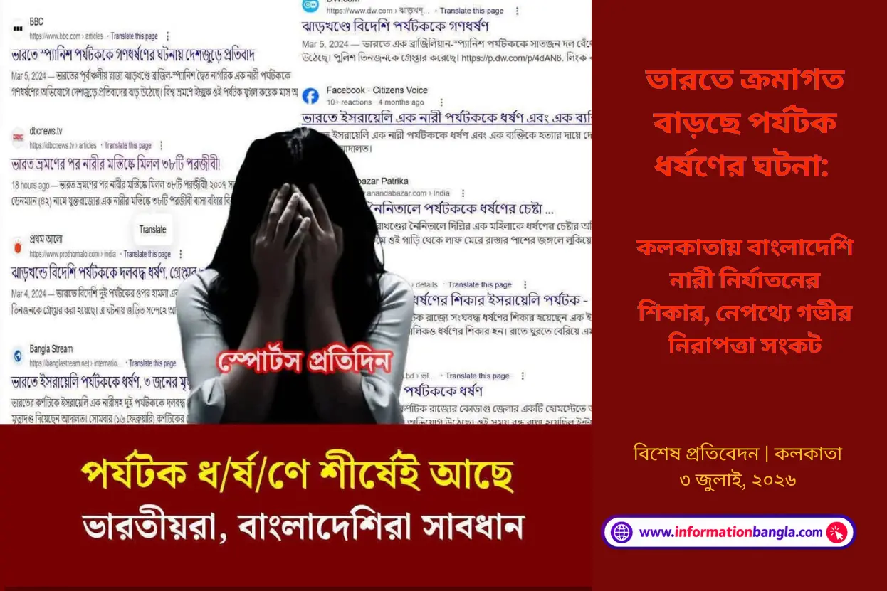 ভারতে ক্রমাগত বাড়ছে পর্যটক ধর্ষণের ঘটনা, কলকাতায় বাংলাদেশি নারী নির্যাতনের শিকার~ভারতে ক্রমাগত বাড়ছে পর্যটক ধর্ষণের ঘটনা: কলকাতায় বাংলাদেশি নারী নির্যাতনের শিকার, নেপথ্যে গভীর নিরাপত্তা সংকট~InformationBangla.com~ইনফরমেশন বাংলা ডটকম