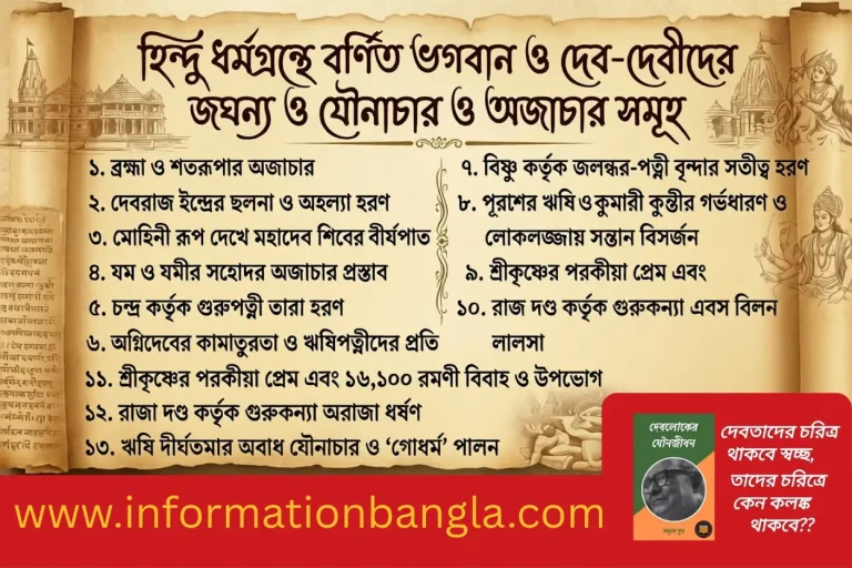 হিন্দু ধর্মগ্রন্থ সমূহে বর্ণিত বিভিন্ন ভগবান ও দেব-দেবতার বিকৃত, জঘন্য ও অনৈতিক যৌনাচার~হিন্দু ধর্মগ্রন্থ সমূহে বর্ণিত বিভিন্ন ভগবান ও দেব-দেবতার বিকৃত, জঘন্য ও অনৈতিক যৌনাচার ও অজাচার সমূহের বর্ণনা (শাস্ত্রীয় রেফারেন্স ও উদ্ধৃতিসহ)~InformationBangla.com~ইনফরমেশন বাংলা ডটকম