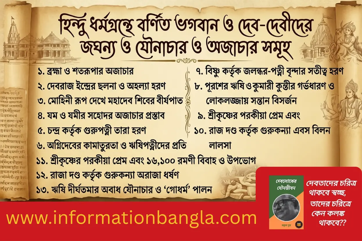 হিন্দু ধর্মগ্রন্থ সমূহে বর্ণিত বিভিন্ন ভগবান ও দেব-দেবতার বিকৃত, জঘন্য ও অনৈতিক যৌনাচার~হিন্দু ধর্মগ্রন্থ সমূহে বর্ণিত বিভিন্ন ভগবান ও দেব-দেবতার বিকৃত, জঘন্য ও অনৈতিক যৌনাচার ও অজাচার সমূহের বর্ণনা (শাস্ত্রীয় রেফারেন্স ও উদ্ধৃতিসহ)~InformationBangla.com~ইনফরমেশন বাংলা ডটকম